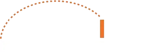 Schwarzer Schriftzug mit orangefarbigem, gestricheltem Bogen und senkrechter oranger Markierung.